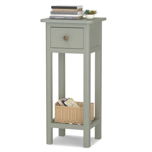 2 Tier End Bedside Table with Drawer Shelf-Gray