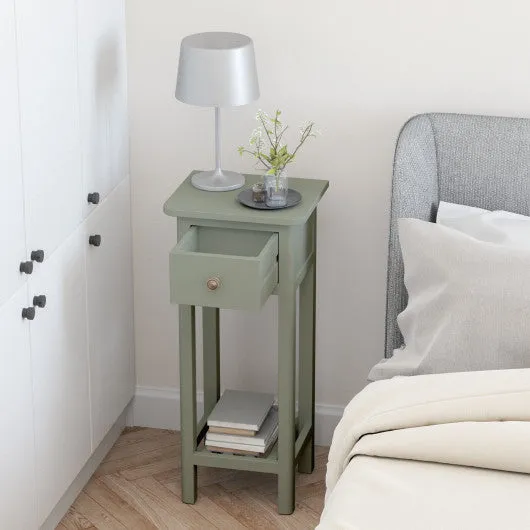 2 Tier End Bedside Table with Drawer Shelf-Gray