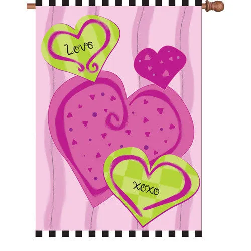 28 in. Valentine's Day House Flag - Hugs & Kisses