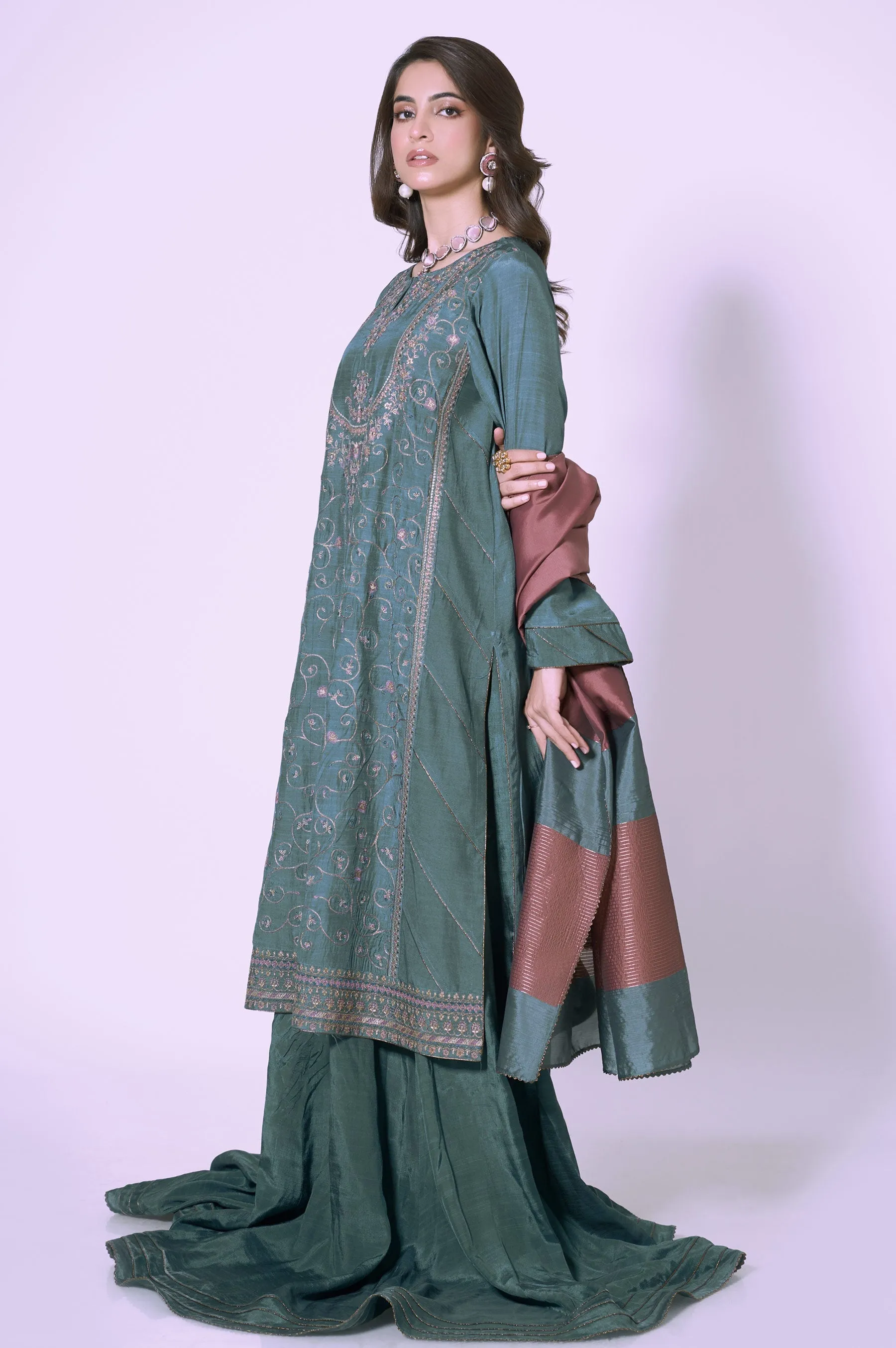 3 Pieces Unstitched Embroidered Rawsilk Suit