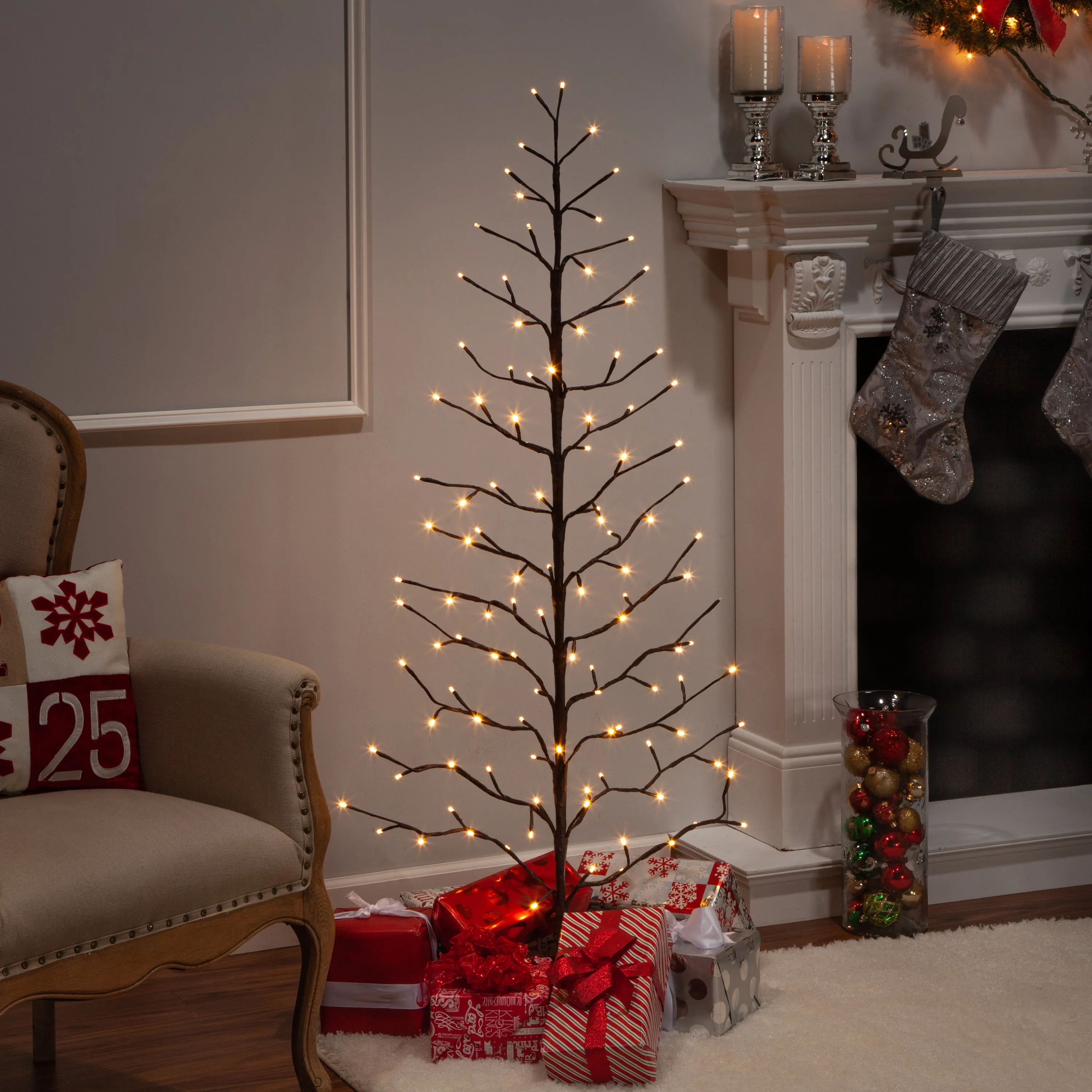 5 Foot Tall Brown Pre Lit Tree, 112 Warm White LEDs