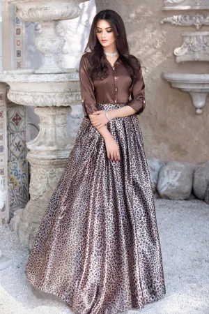 Brown  Embellished Silk organza lehenga ( Juliet )