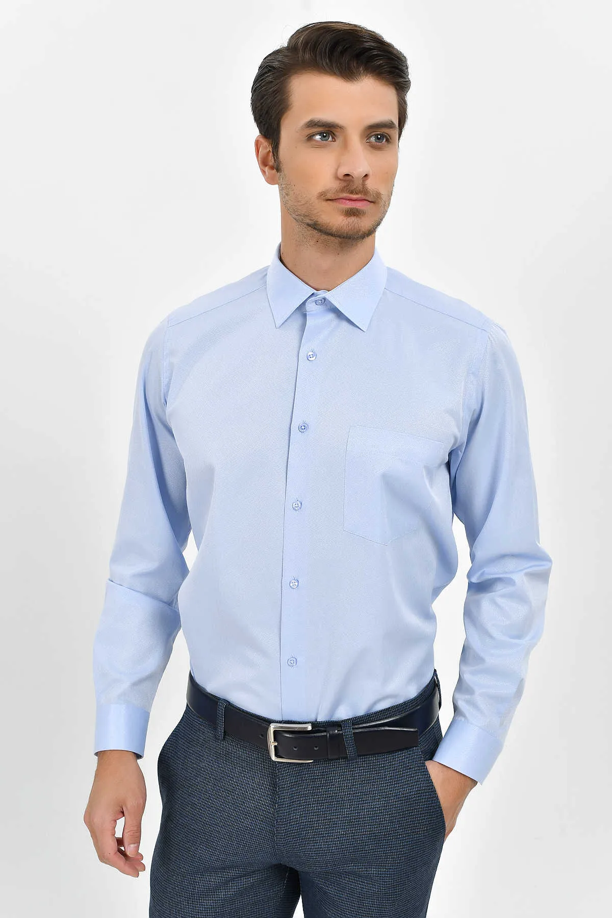 Classic Fit Long Sleeve Cotton Blend Blue Dress Shirt