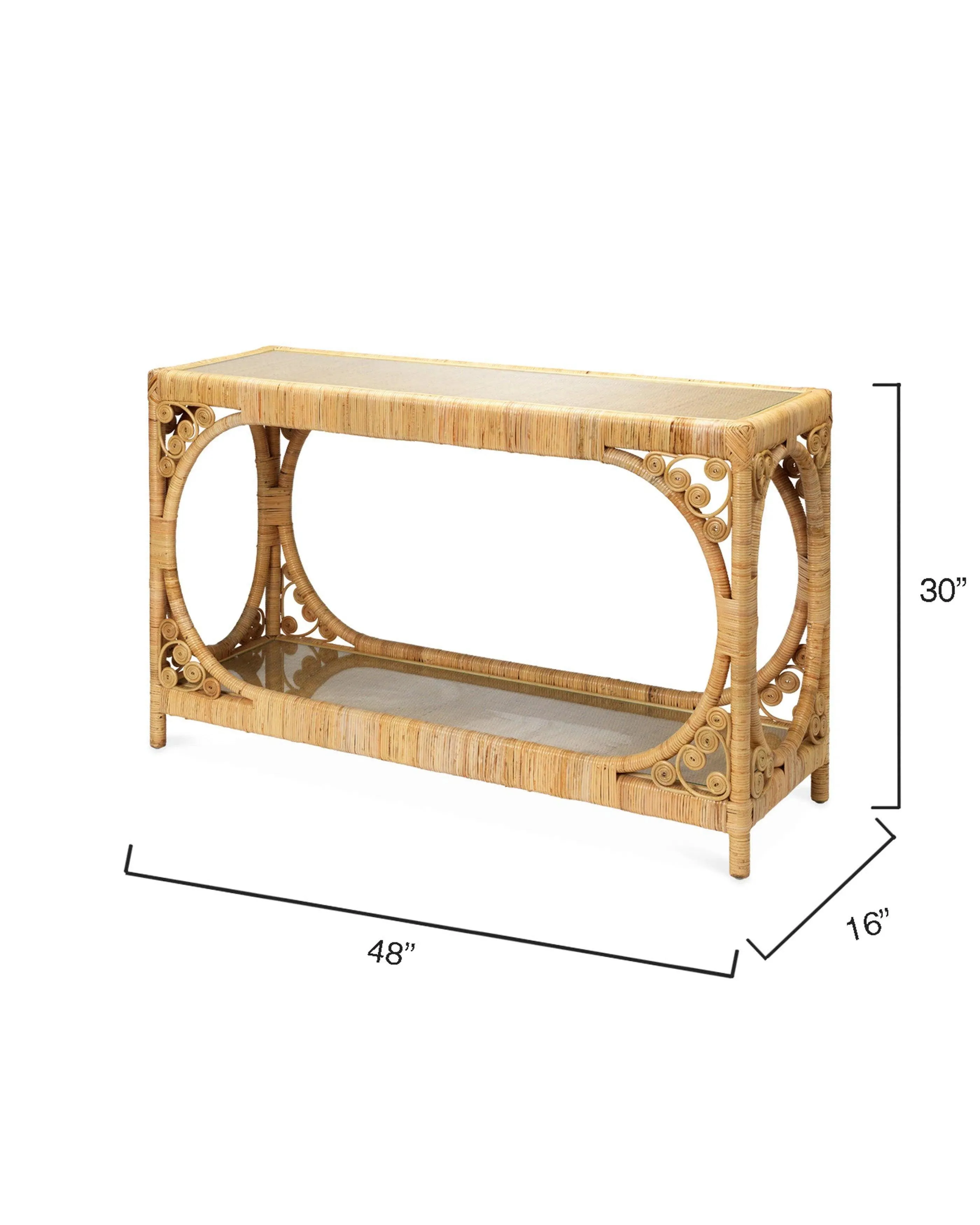 Coastal Style Brown Rattan & Tempered Glass Console Table