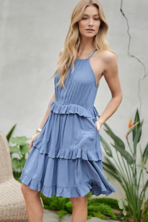 Davi & Dani Solid Ruffle Sleeveless Mini Dress