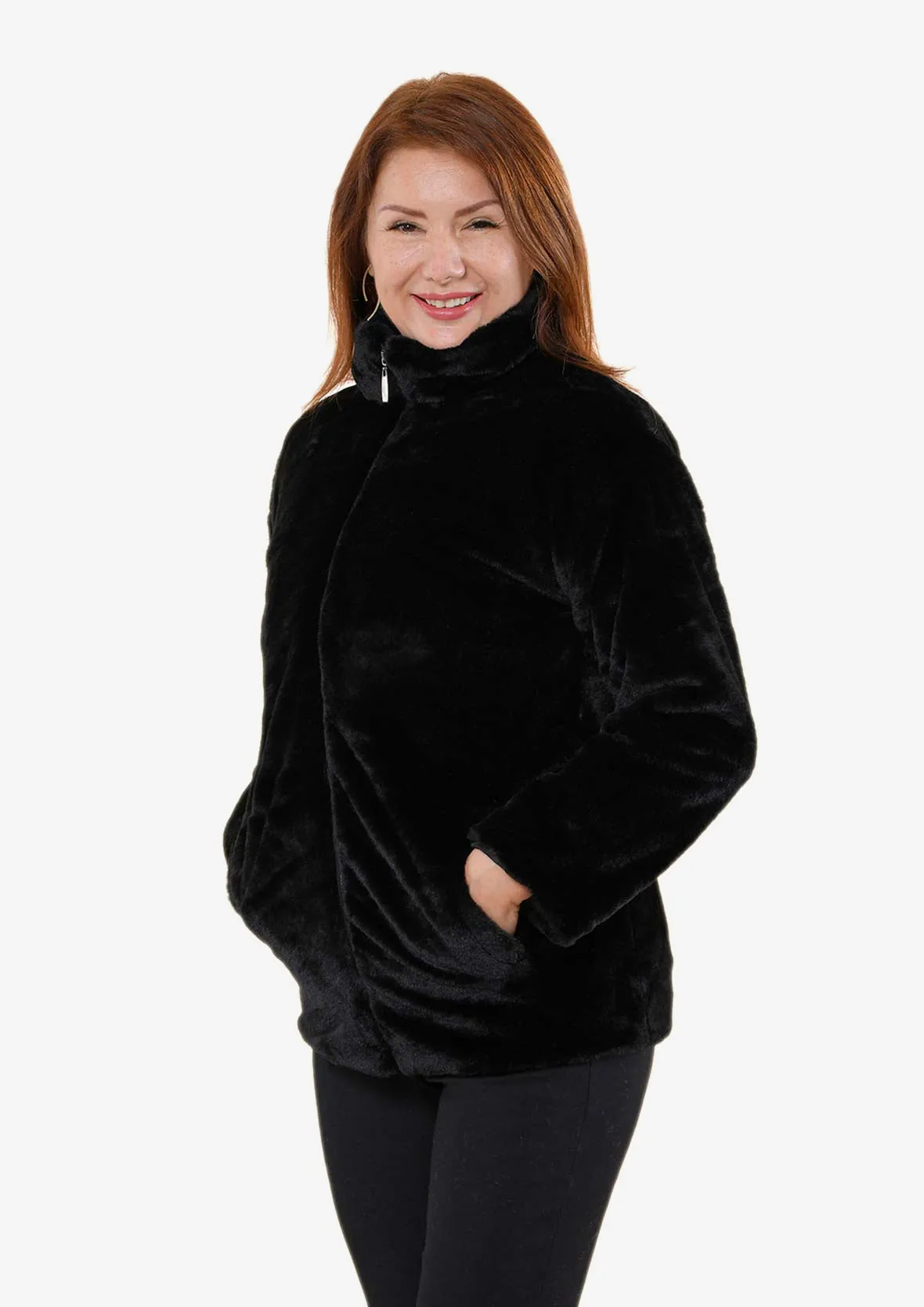 Faux Fur Zip Front Coat