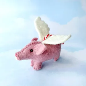 Flying Pig Ornament, Felt Wool