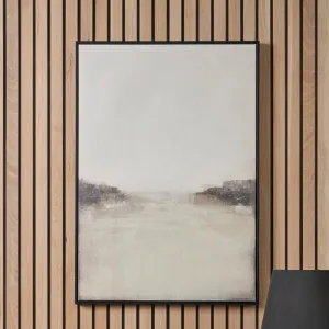 Grey and White Abstract Canvas with Black Frame