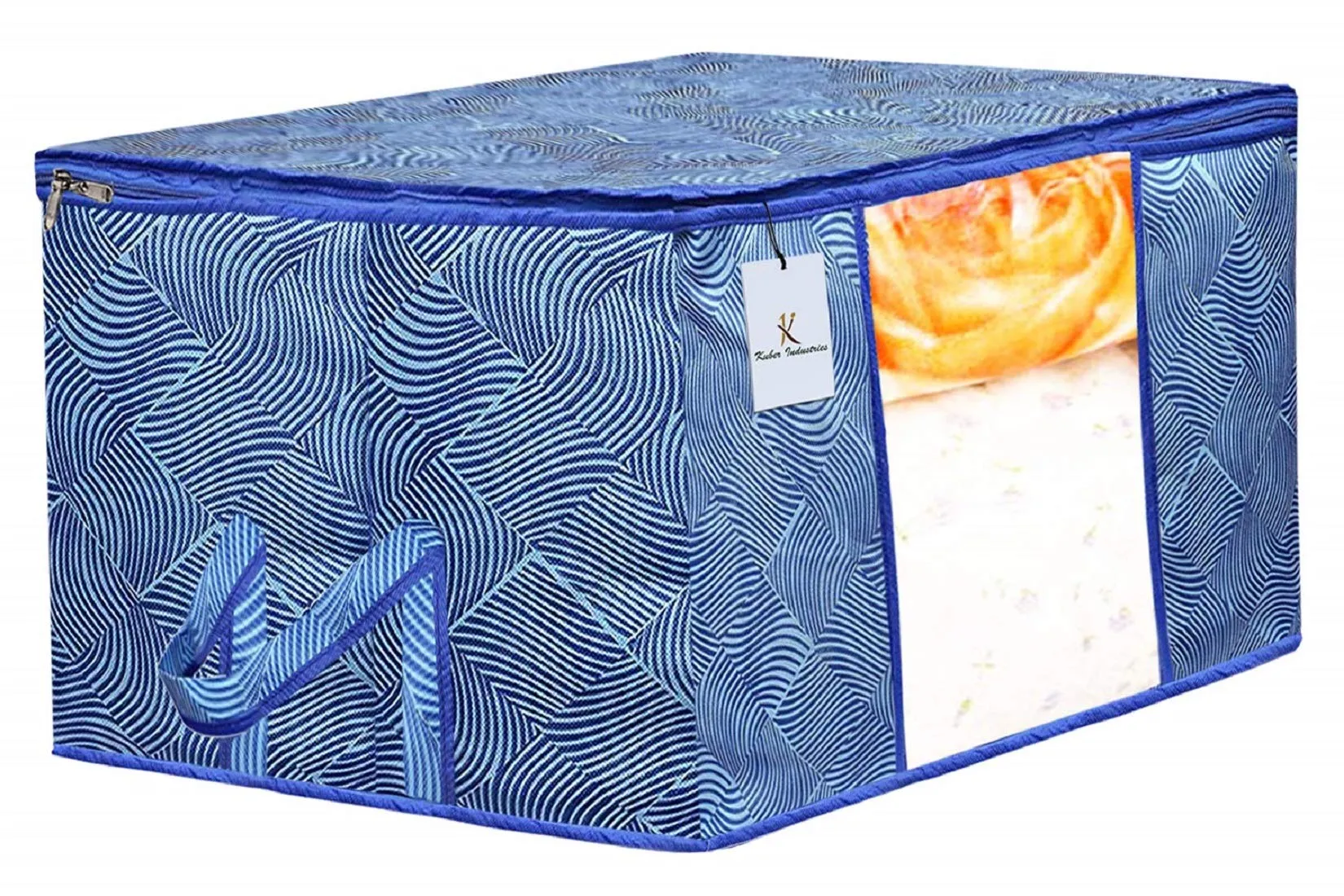 Heart Home Leheriya Printed 8 Piece Non Woven Fabric Underbed Storage Bag,Cloth Organiser,Blanket Cover with Transparent Window, Orange & Blue - CTHH23029