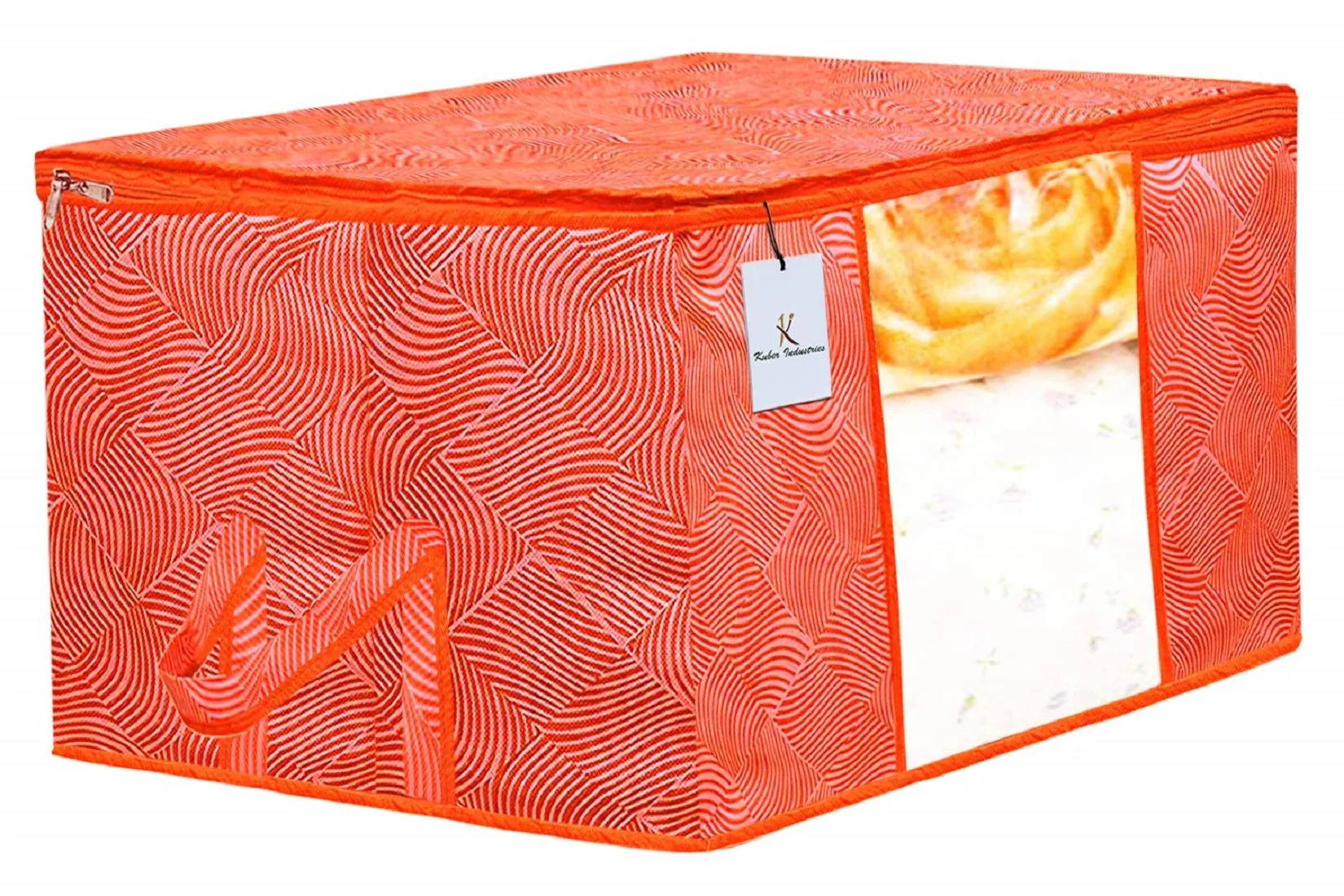 Heart Home Leheriya Printed 8 Piece Non Woven Fabric Underbed Storage Bag,Cloth Organiser,Blanket Cover with Transparent Window, Orange & Blue - CTHH23029