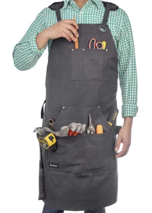 Heavy Duty Waxed Canvas Carpenters Work Apron w/Pockets, Cross-Back Straps 1 Size Fits