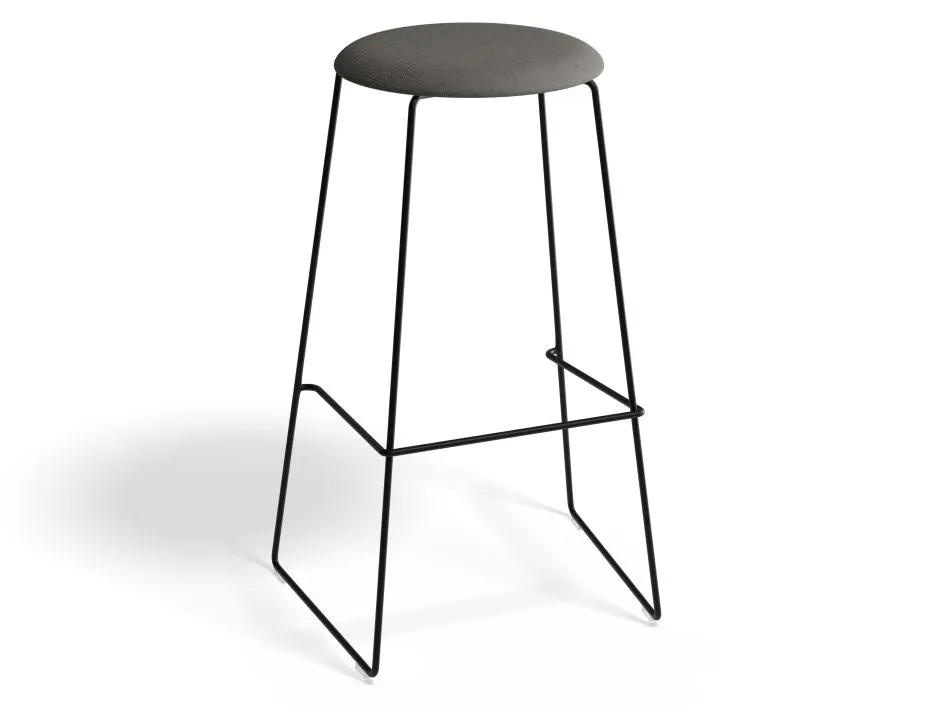 Hugo Bar Stool - Black - Fabric Seat - 67cm Kitchen Height - Light Grey Fabric Seat