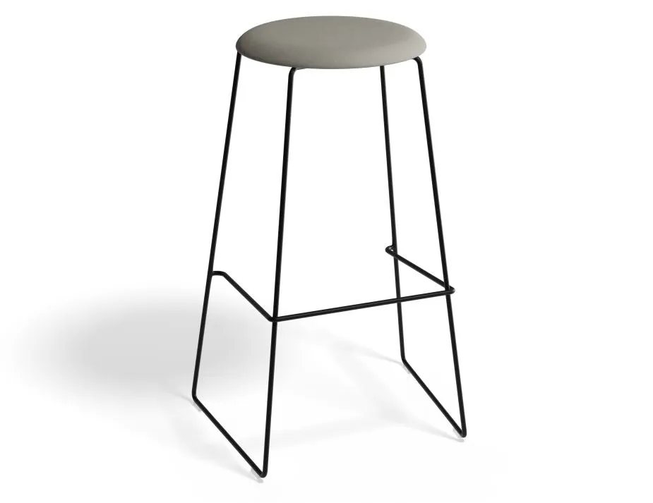 Hugo Bar Stool - Black - Fabric Seat - 67cm Kitchen Height - Light Grey Fabric Seat