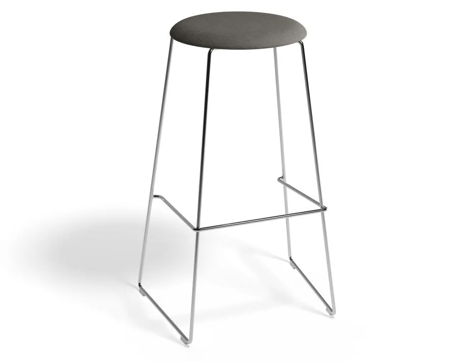 Hugo Bar Stool - Chrome - Fabric Seat - 77cm Round / Light Grey Fabric Seat / Commercial