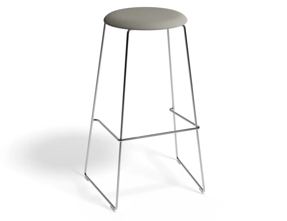 Hugo Bar Stool - Chrome - Fabric Seat - 77cm Round / Light Grey Fabric Seat / Commercial