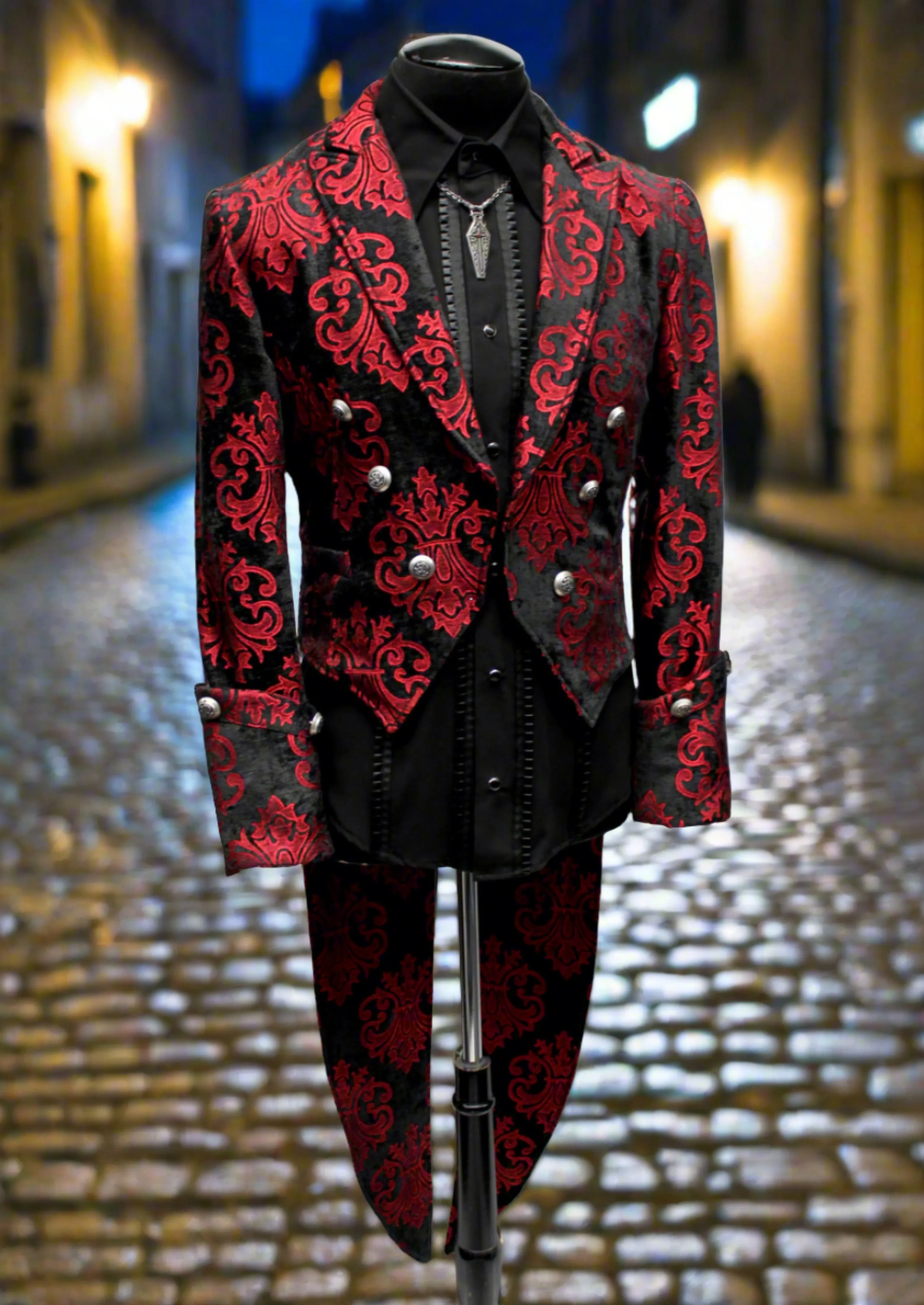 IMPERIAL TAILCOAT - RED ON BLACK VELVET BROCADE