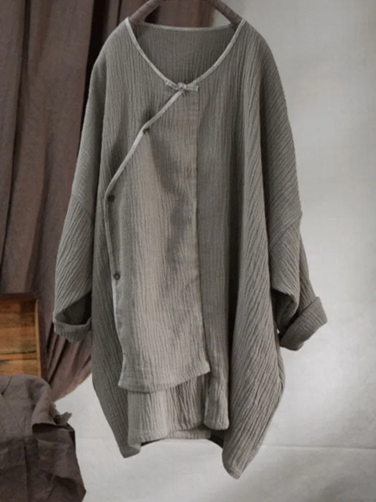 Irregular V Neck Cotton Linen Cardigan | Zen