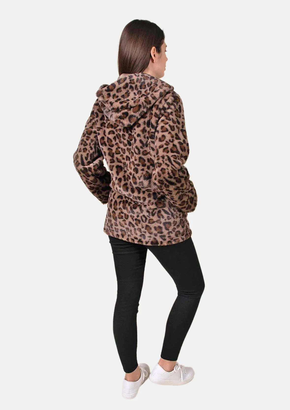 Leopard Faux Fur Coat With Hood