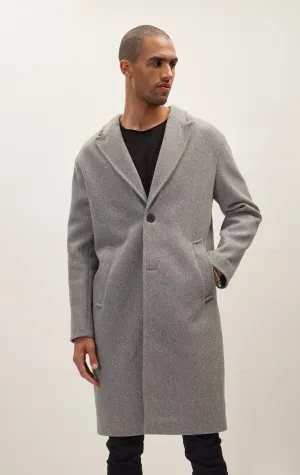 Long Fitted Pea Coat With Notch Lapel - Grey