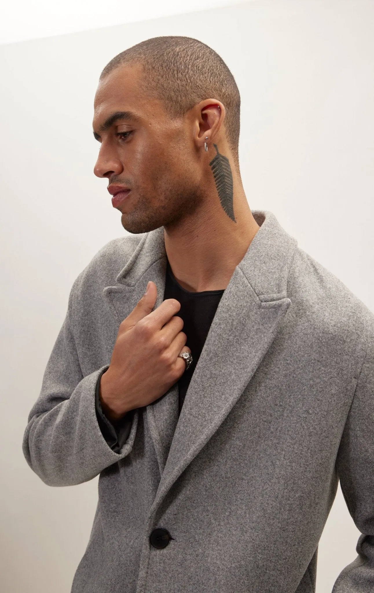 Long Fitted Pea Coat With Notch Lapel - Grey