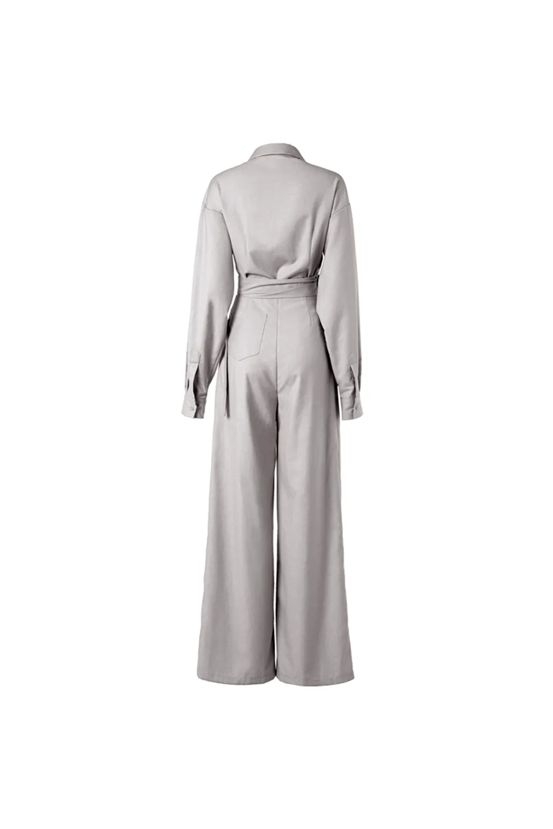 Long-sleeved wide-leg jumpsuit | Latte grey jumpsuit | Casual jumpsuit