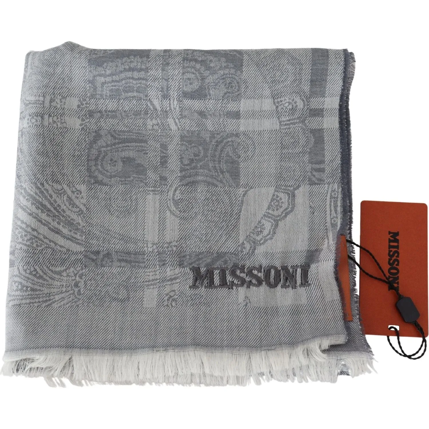 Missoni Chic Unisex Gray Wool Scarf with Logo Embroidery