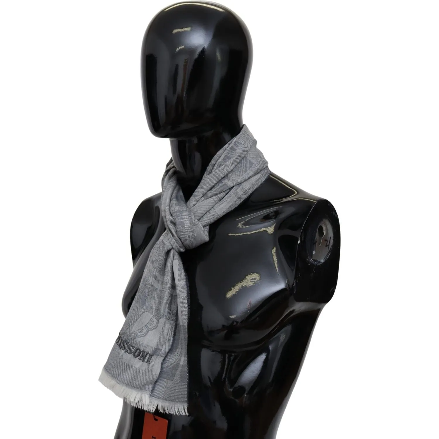 Missoni Chic Unisex Gray Wool Scarf with Logo Embroidery