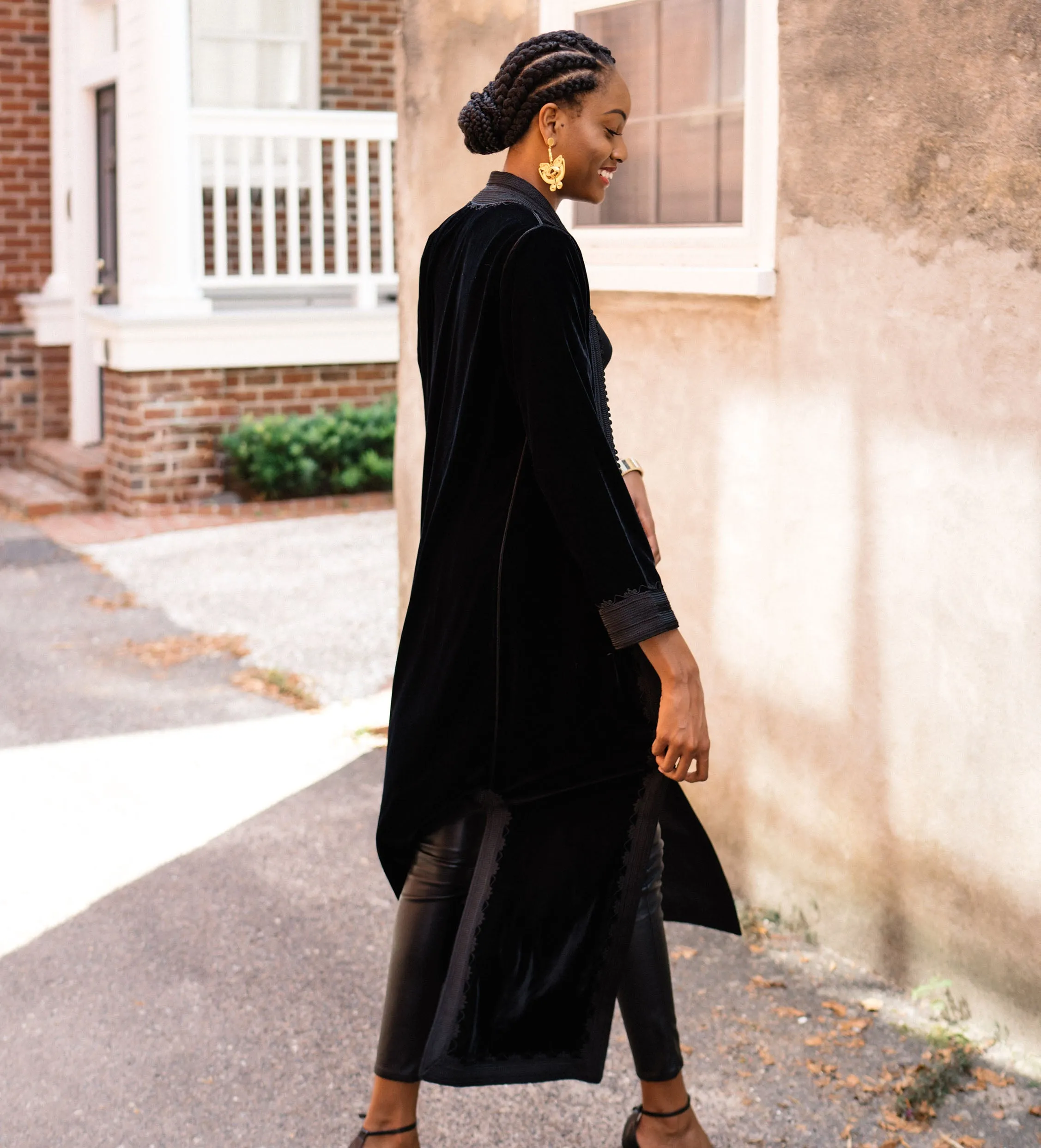 Moroccan Long Velvet Jacket: Black