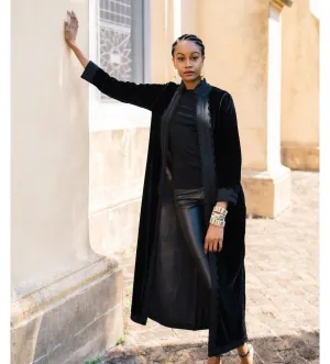 Moroccan Long Velvet Jacket: Black