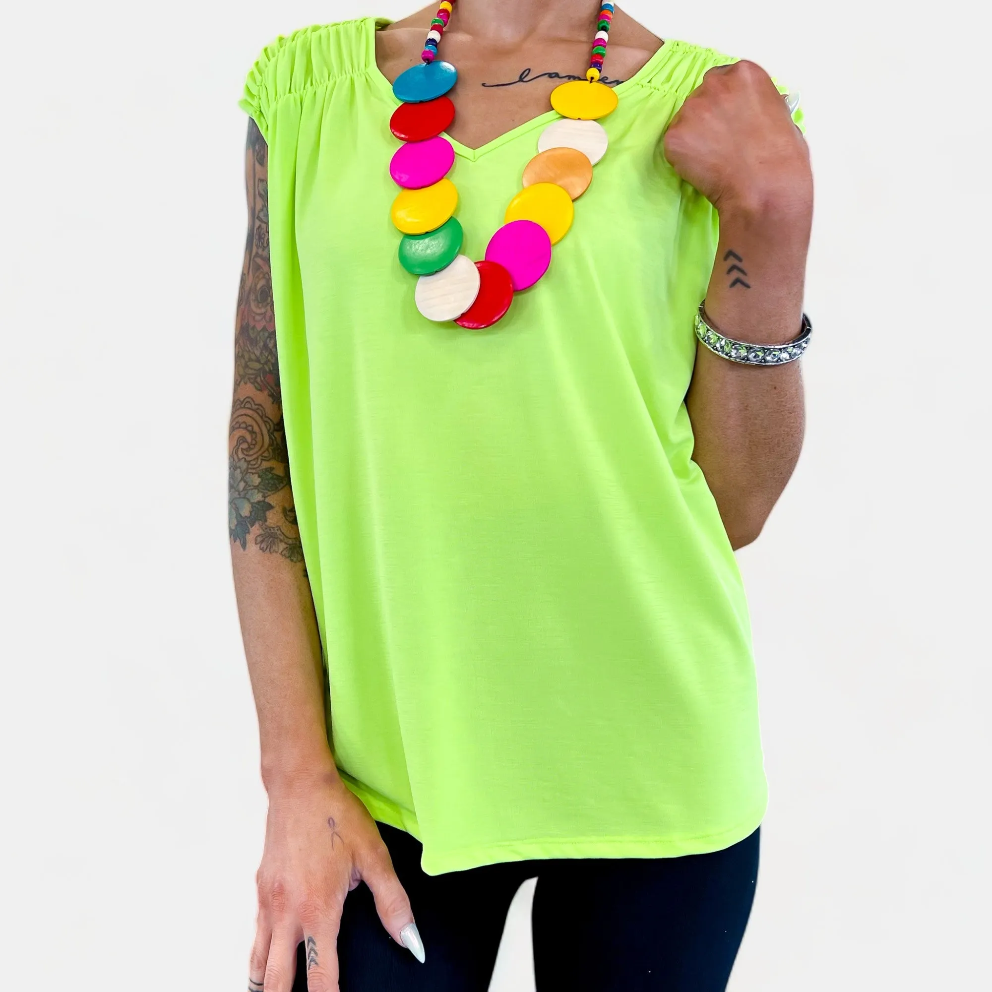 Neon Green V Neck Tie Back Top [NO RETURNS]