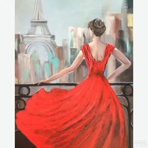 Parisian Girl in Red Dress - Diamond Painting