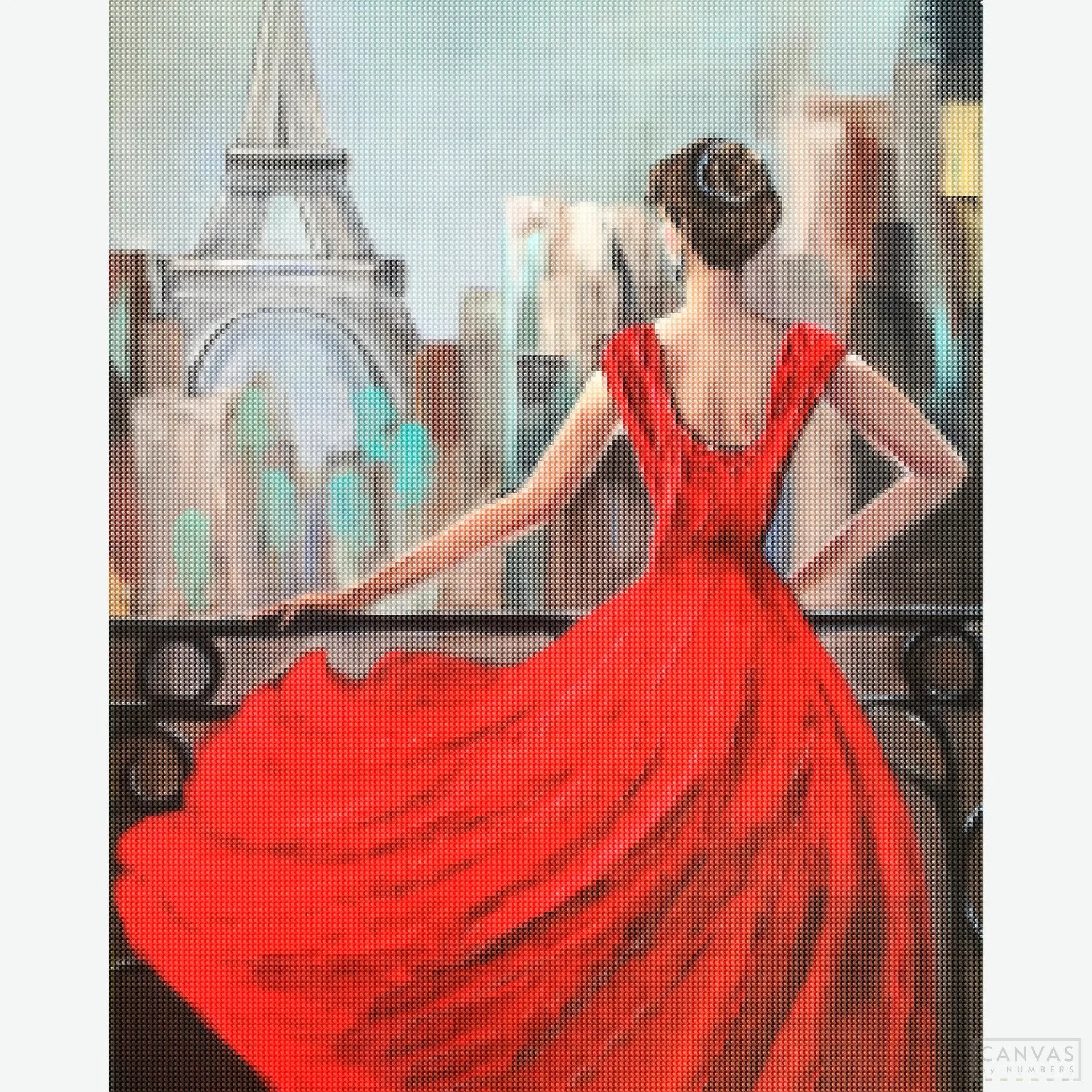 Parisian Girl in Red Dress - Diamond Painting