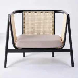 Rattan Canning Black Solid Wood Sofa