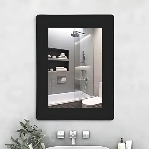 Rectangular Bathroom Mirror with Black Frame, Modern Design, Clear Reflection, Durable Build (14X18)