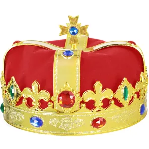 Regal Gold King Crown - Royal Red Felt Imperial Jeweled Mens and Womens Unisex Party Dress Up Accessory Crowns - 1 Piece