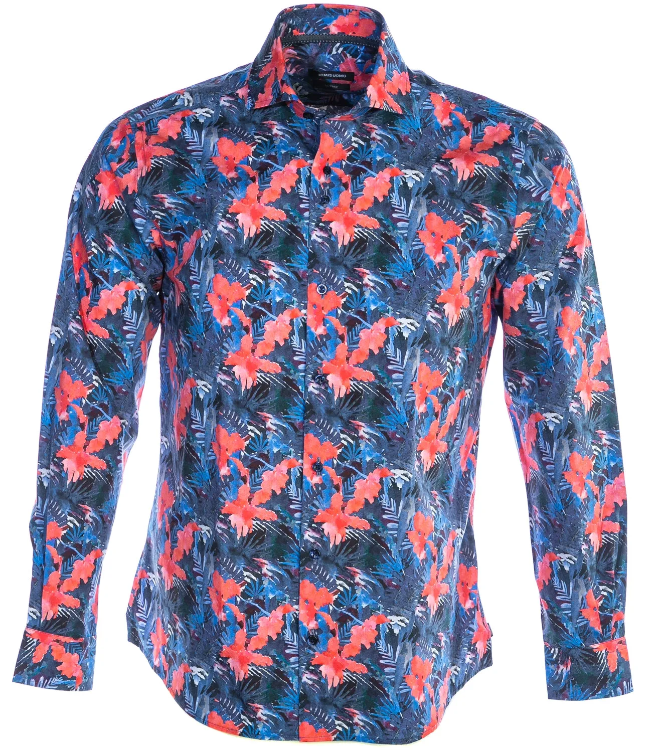 Remus Uomo Floral Print Shirt in Navy & Red