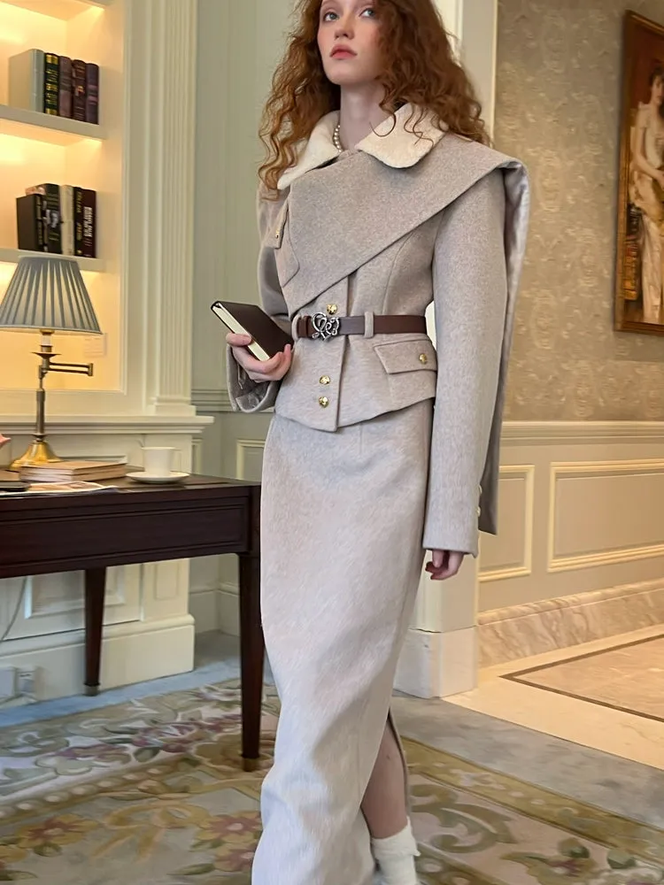 Scarf shawl coat and long skirt suit【s0000005106】