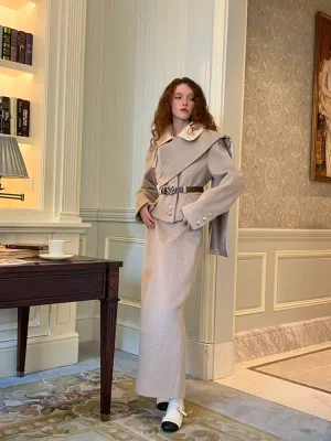 Scarf shawl coat and long skirt suit【s0000005106】