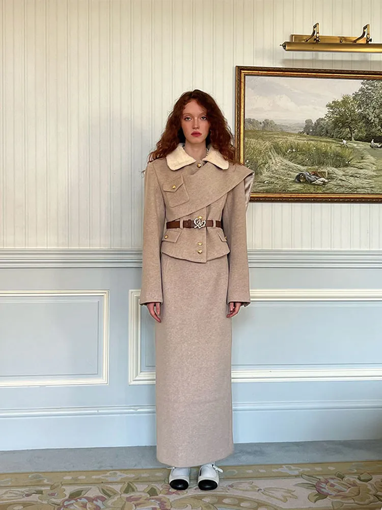 Scarf shawl coat and long skirt suit【s0000005106】