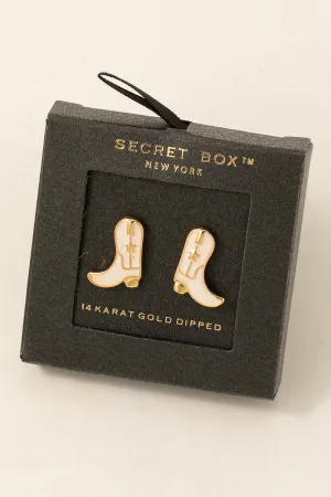 Secret Box Enamel Cowboy Boot Stud Earrings