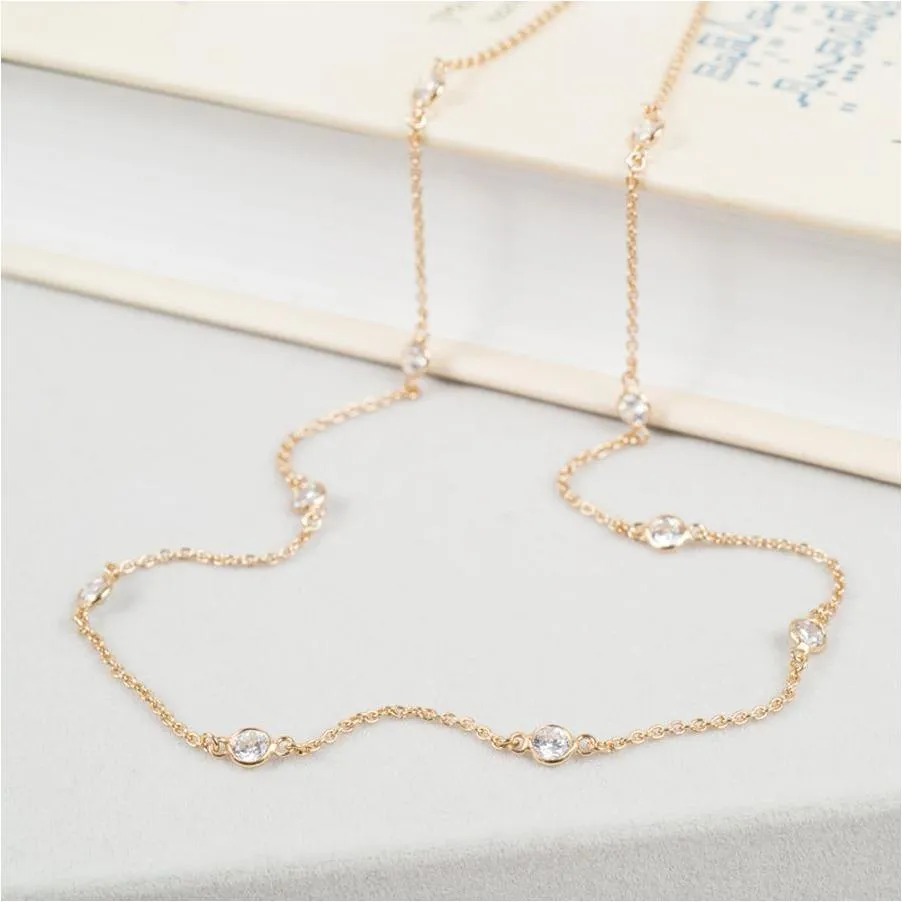 Sofia 34" 18ct Yellow Gold Vermeil & Cubic Zirconia Long Necklace