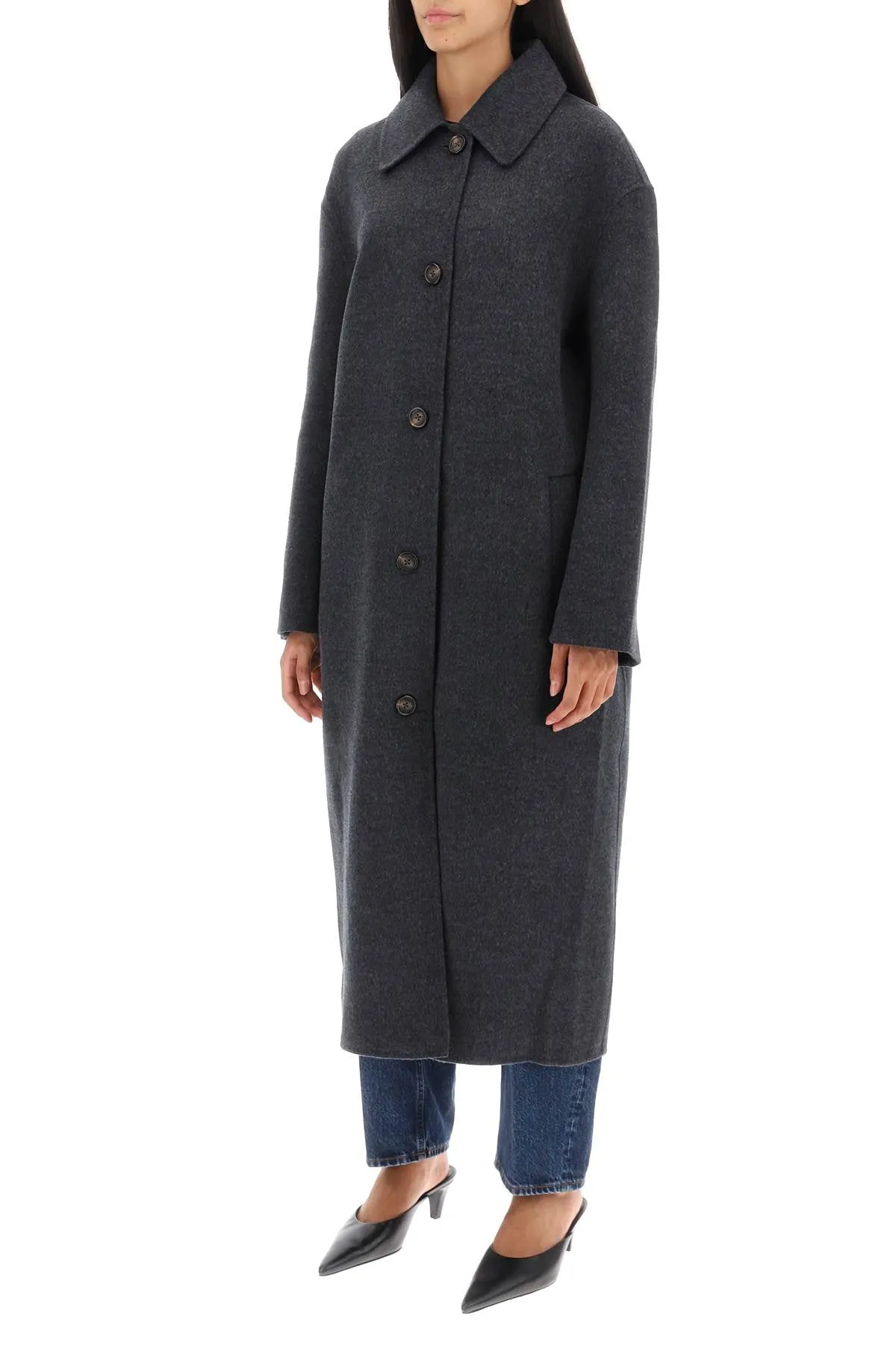 Toteme long car coat in wool doublé