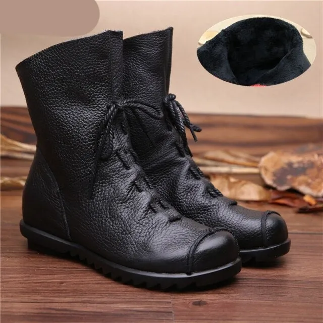 Vintage Look Winter Low Heel Casual Female Short Boots