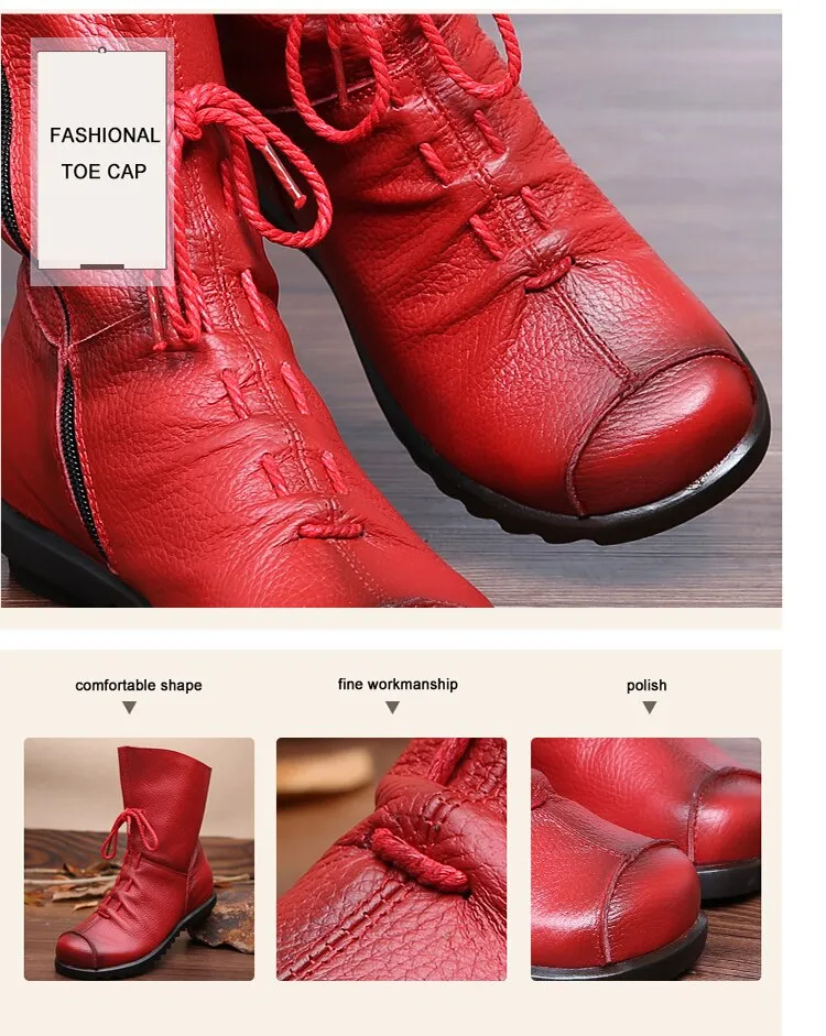 Vintage Look Winter Low Heel Casual Female Short Boots