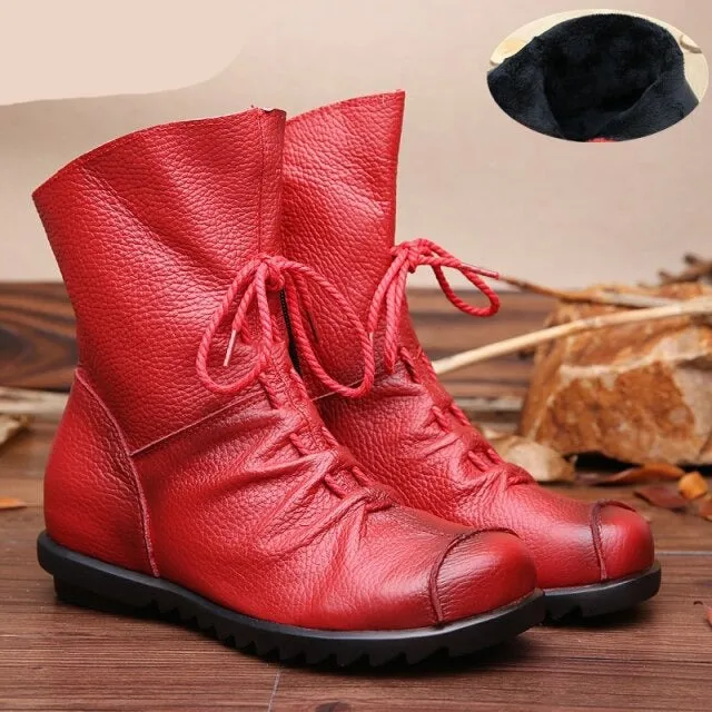 Vintage Look Winter Low Heel Casual Female Short Boots