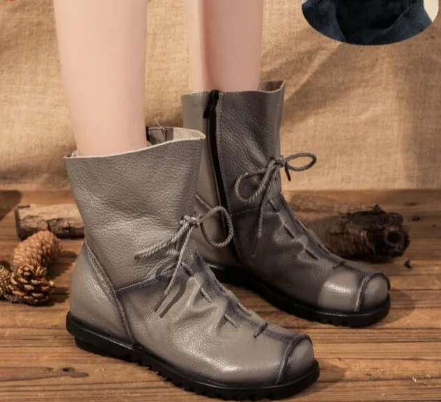 Vintage Look Winter Low Heel Casual Female Short Boots