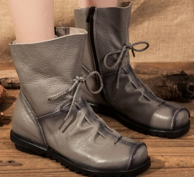 Vintage Look Winter Low Heel Casual Female Short Boots