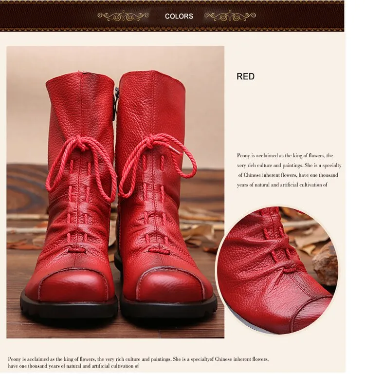 Vintage Look Winter Low Heel Casual Female Short Boots