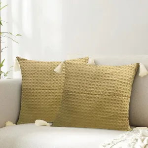 Waffle Cotton Cushion Cover, for Sofa, Bedroom, Living Room - Set of 2 - Waffle Khaki