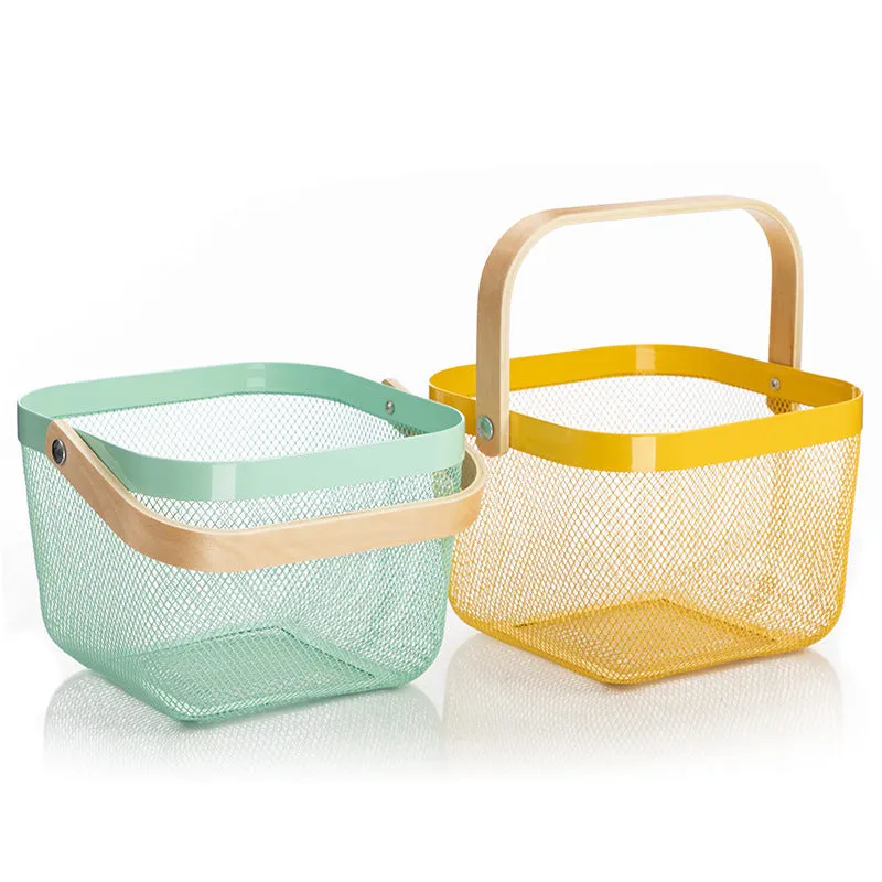 Wire Mesh Mini Basket with Wooden Handle for Storage and Organization, HG0120